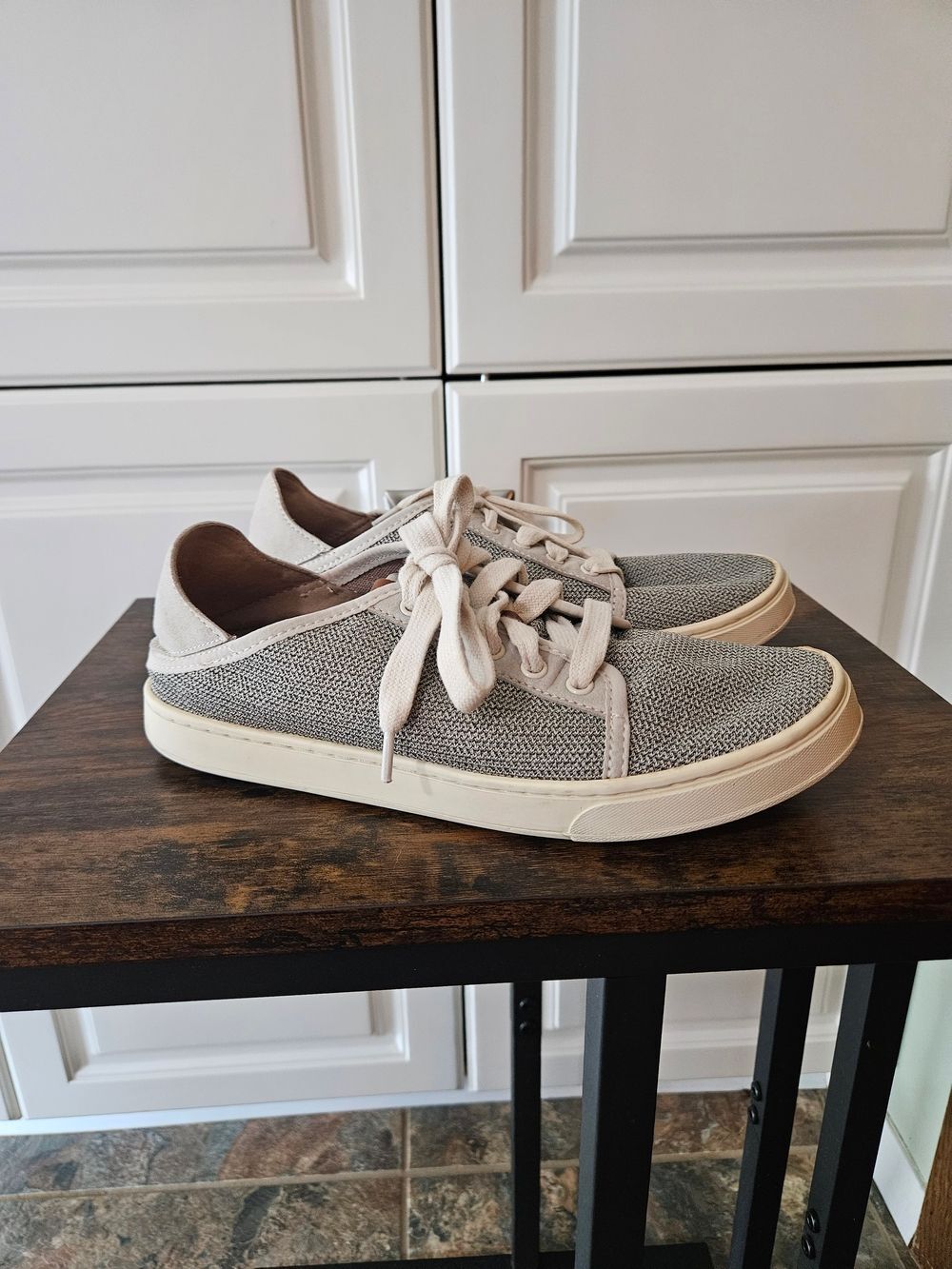 OluKai Pehuea Li Gray Knit Sneakers Beach Minimalist Island Earthy Coastal Boho
